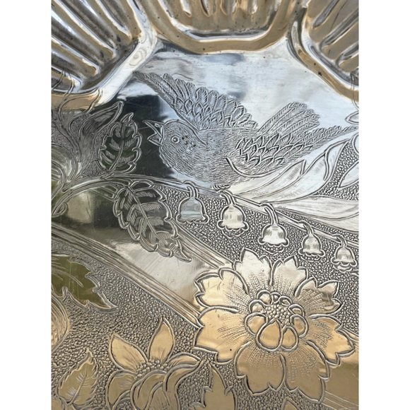 Antique Crumb Pan Tray Clam Shells Etched Bluebird flowers - Picture 16 of 16